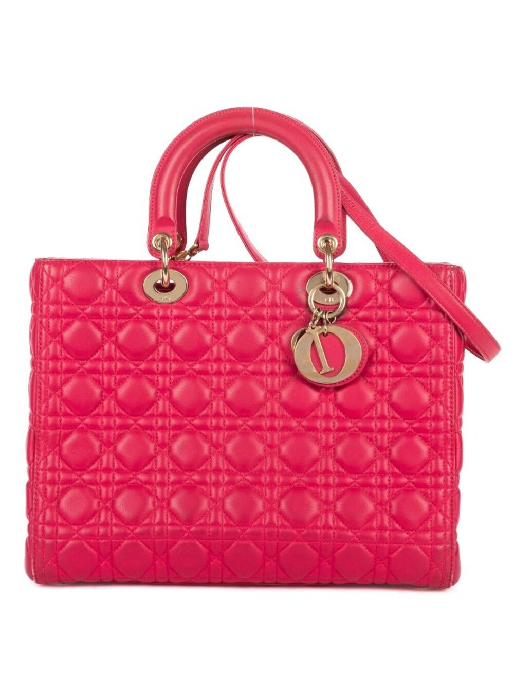 Dior Large Lady Dior Zip Pink Cannage Lambskin Leather Handbag